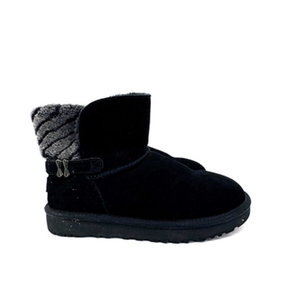 UGG Australia Boot Women 7 Black Suede Adria Art Deco Sheepskin 1013306